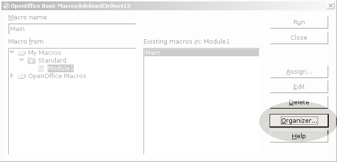 Screenshot: --> Organizer...