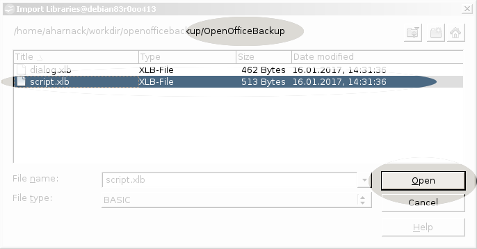 Screenshot: script.xlb --> Open