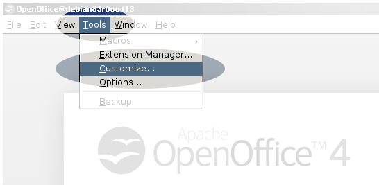 Screenshot: --> Tools --> Customize...